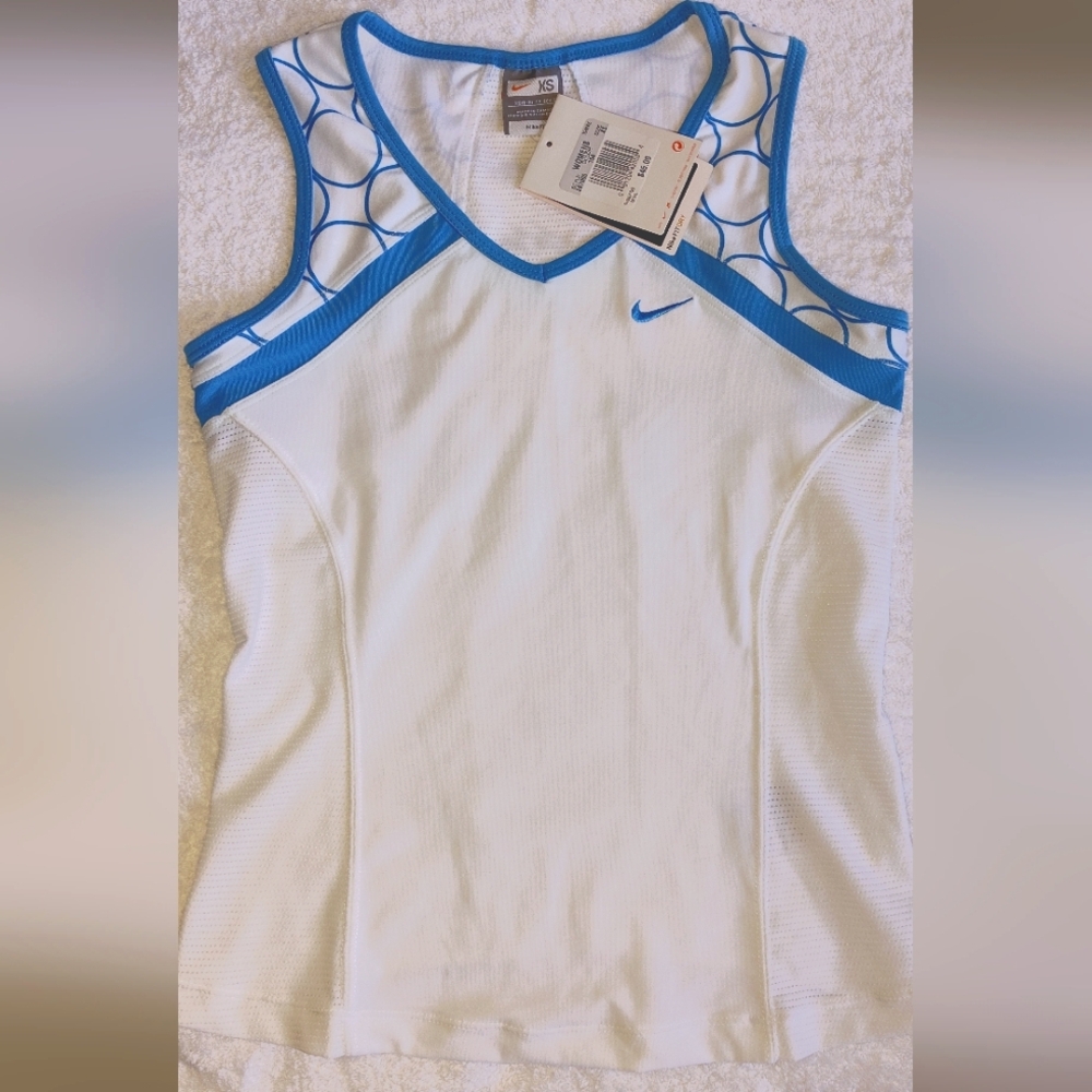 Nike Women's White and Blue Tank Top